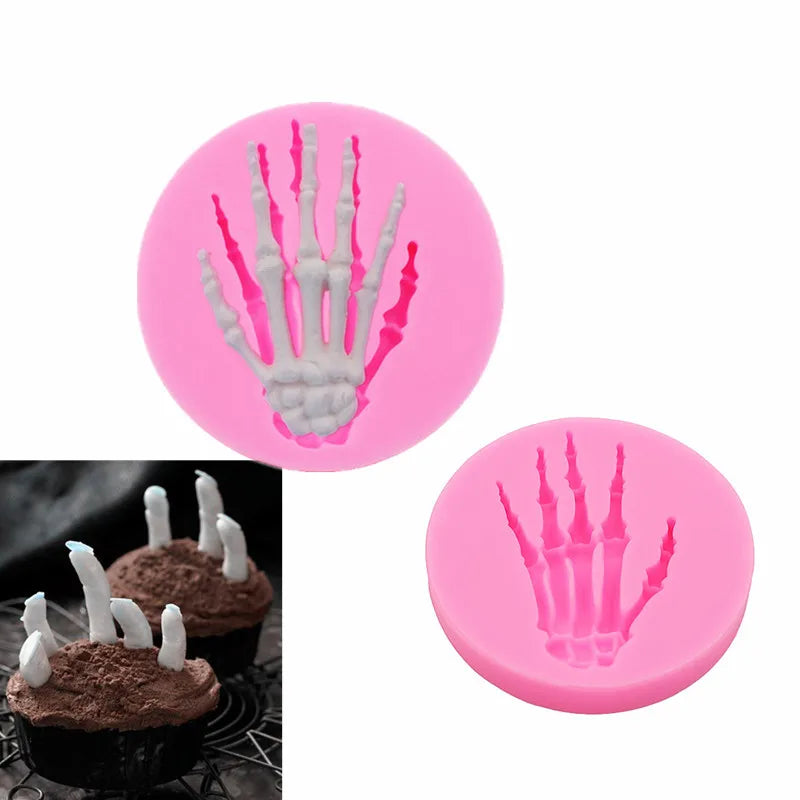 Halloween hand holding sugar cakes soft silicone mold chocolate craft mold cake dessert decoration mold DIY pastry baking gadget