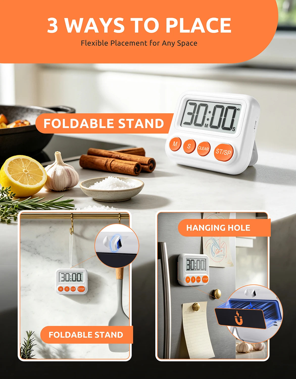 New Digital Timer Adjustable Volume LCD Display Countdown/Count up Magnetic Kitchen Timer for Cooking Learning and Yoga