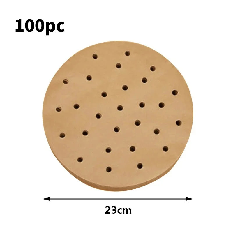 100Pcs Disposable Air Fryer Paper Steamer Liners Perforated Parchment Baking Papers Non-Stick Steaming Mat Oil-absorbing Paper