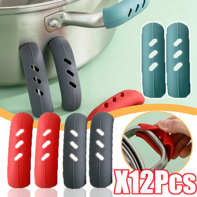 Silicone Pot Handle Cover Heat Insulation Covers Pot Clip Anti Slip Steamer Casserole Pan Handle Holder Kitchen Tool 12/6/4/2Pcs
