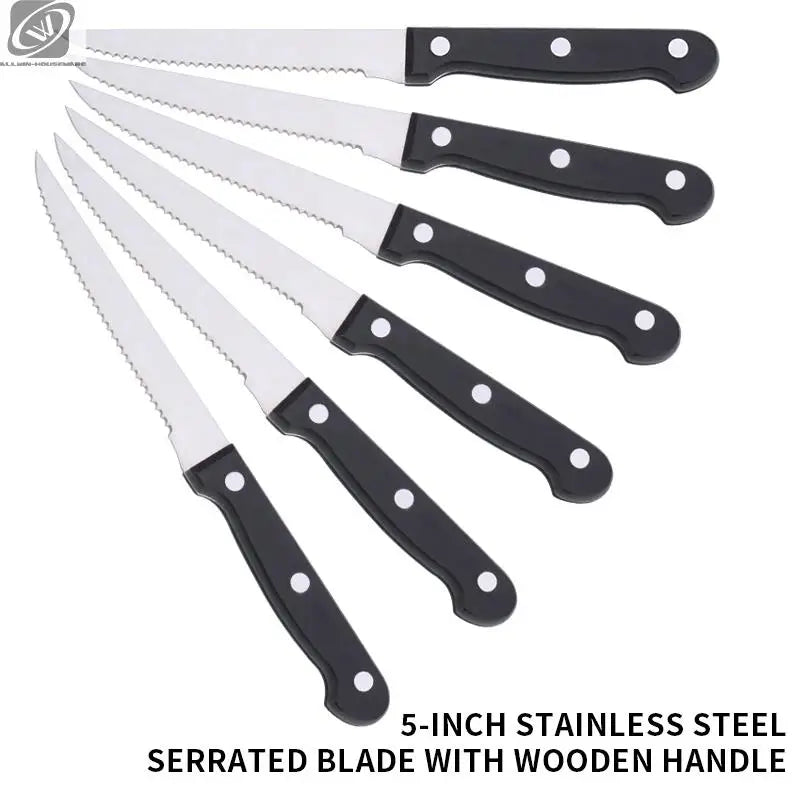 4/6/8/12 Pcs Steak Knives Forks Set Sharp Blade Black PP Handle Outdoor BBQ Picnic Meat Cutter Multi-function Fish Cutting Knife