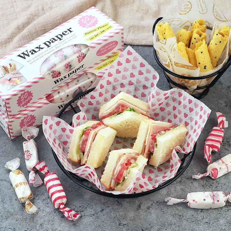 50pcs Food Wrapping Paper Food Grade Oil Wax Paper Oil-free Air Fryer Baking Wax Paper Packaging Burger Oil Paper Baking Tool
