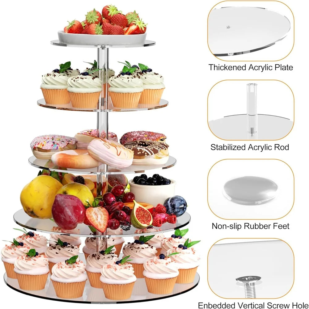 1pack 3/4/5 Tier Acrylic Round Cupcake Stand Clear Birthday Cupcake Stand Holder Dessert Display for Wedding Birthday Christmas