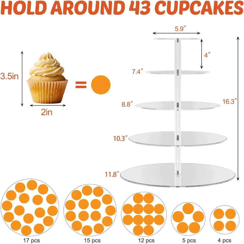 1pack 3/4/5 Tier Acrylic Round Cupcake Stand Clear Birthday Cupcake Stand Holder Dessert Display for Wedding Birthday Christmas