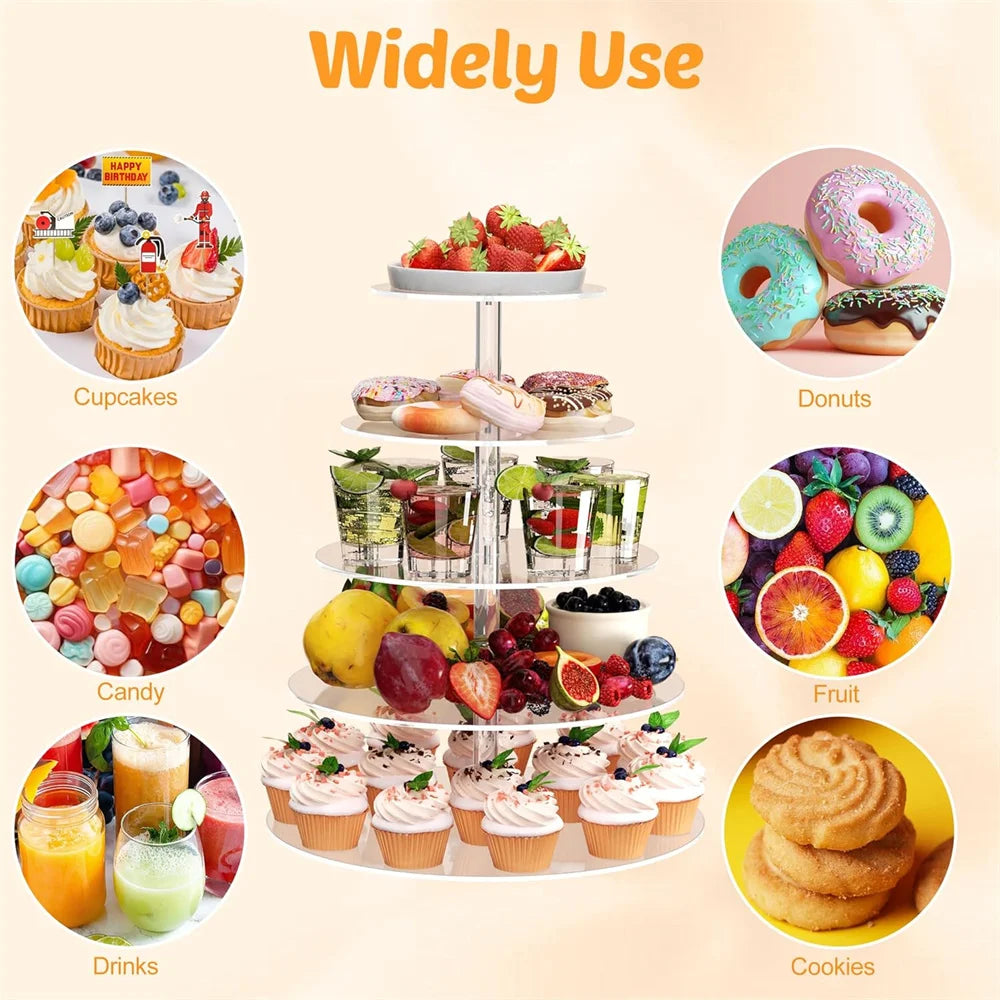1pack 3/4/5 Tier Acrylic Round Cupcake Stand Clear Birthday Cupcake Stand Holder Dessert Display for Wedding Birthday Christmas