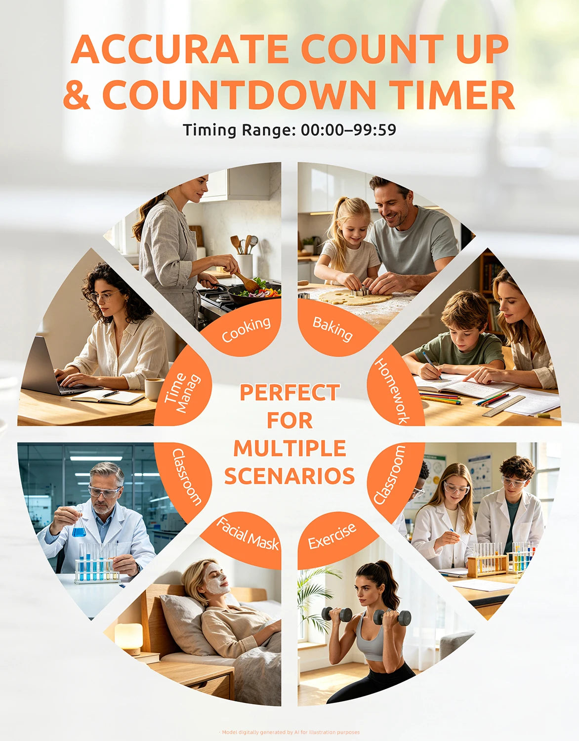 New Digital Timer Adjustable Volume LCD Display Countdown/Count up Magnetic Kitchen Timer for Cooking Learning and Yoga