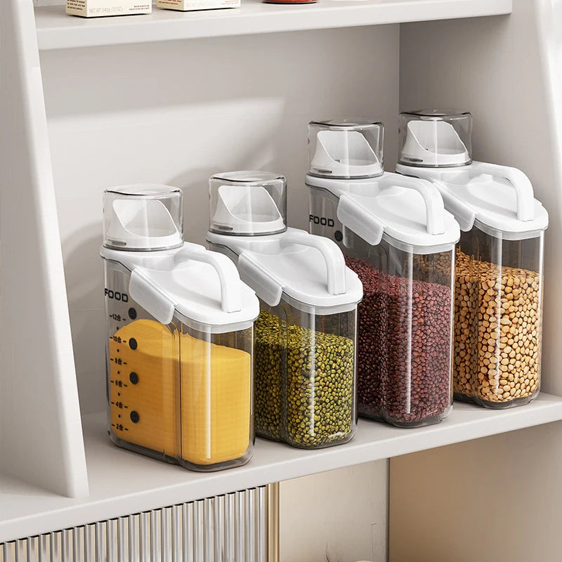 Airtight Cereal Storage Container, 1600/2000/2800ml Grain Dispenser with Measuring Cup for Rice, Beans and Dry Food