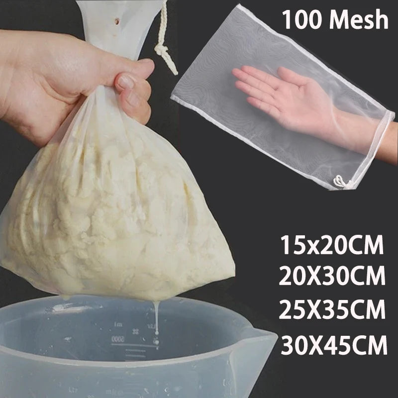 100 Mesh Nylon Filter Nut Milk Bag Net Yogurt Tea Beer Coffee Oil Food Filter Strainers Mesh Kitchen Strainer Bags