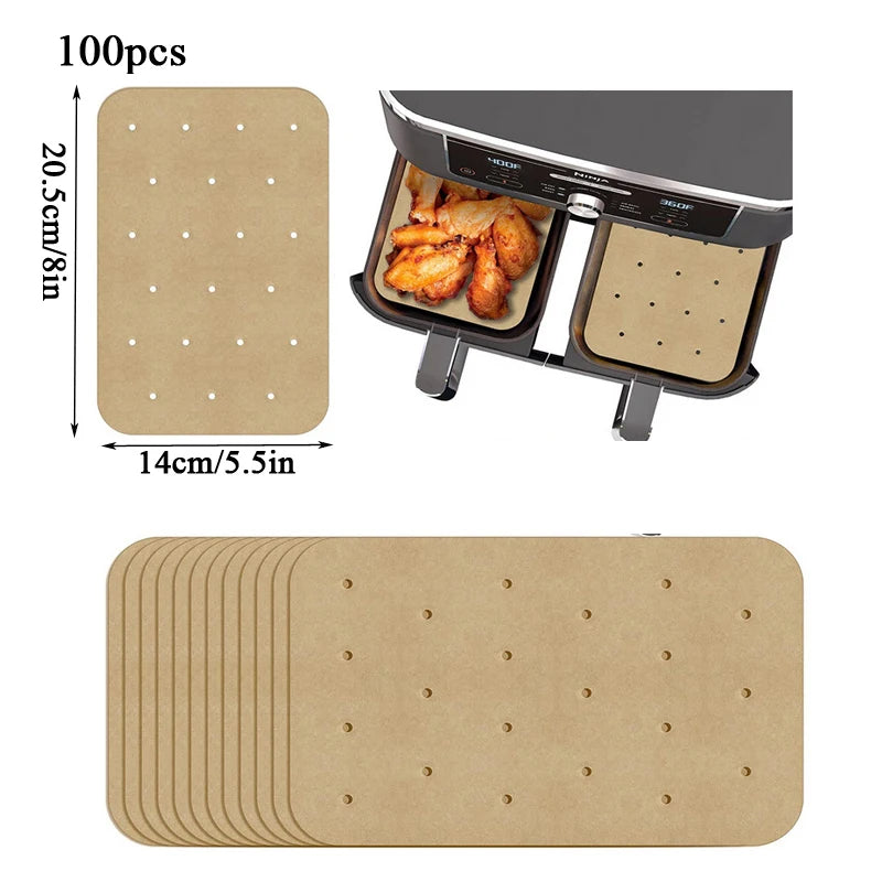 100Pcs Disposable Air Fryer Paper Steamer Liners Perforated Parchment Baking Papers Non-Stick Steaming Mat Oil-absorbing Paper