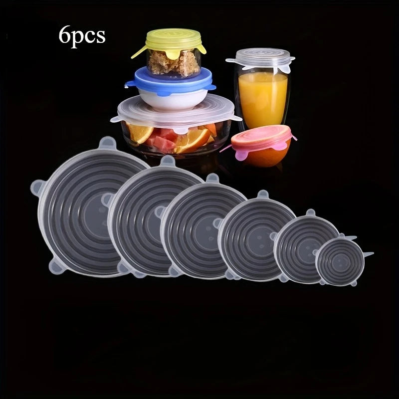 6pcs Silicone Bowl Lids, Flexible Sealed, Elastic Food Storage Covers, Reusable, Dishwasher & Microwave Safe, High-Quality