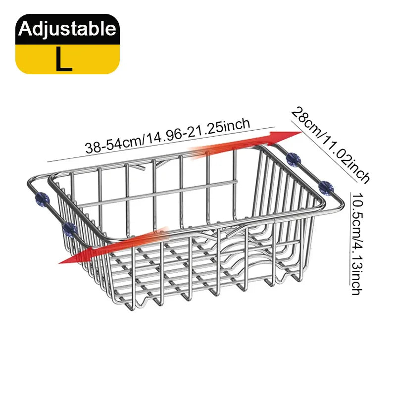 Adjustable Drain Baskte Stainless Steel Sink Tableware Rack Kitchen Fruit Drainer Expandable Vegetable Washing Basin Dish Rack