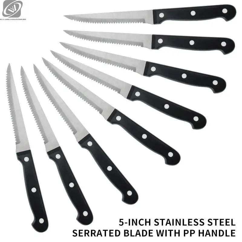 4/6/8/12 Pcs Steak Knives Forks Set Sharp Blade Black PP Handle Outdoor BBQ Picnic Meat Cutter Multi-function Fish Cutting Knife