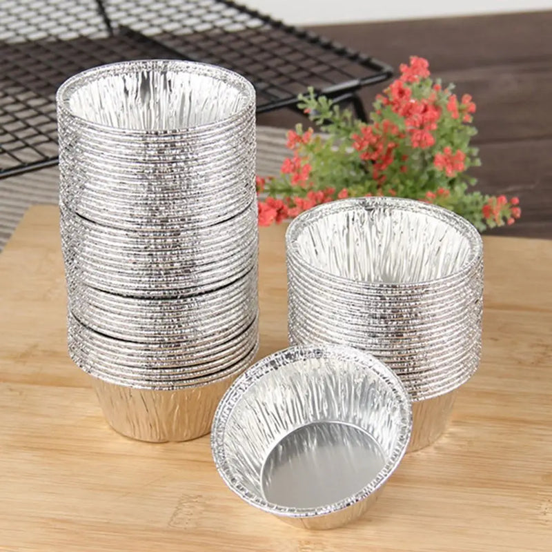50Pcs Disposable Aluminum Tin Foil Baking Pans Non-stick Practical Baking Cup Tray Food Grade Fast Heating Cupcake Mold Cakes
