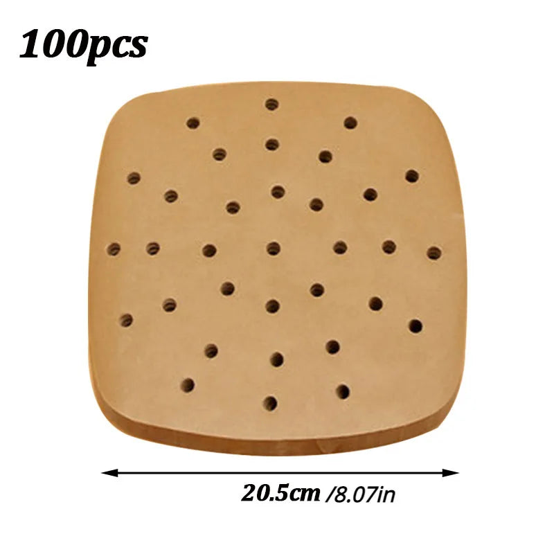 100Pcs Disposable Air Fryer Paper Steamer Liners Perforated Parchment Baking Papers Non-Stick Steaming Mat Oil-absorbing Paper