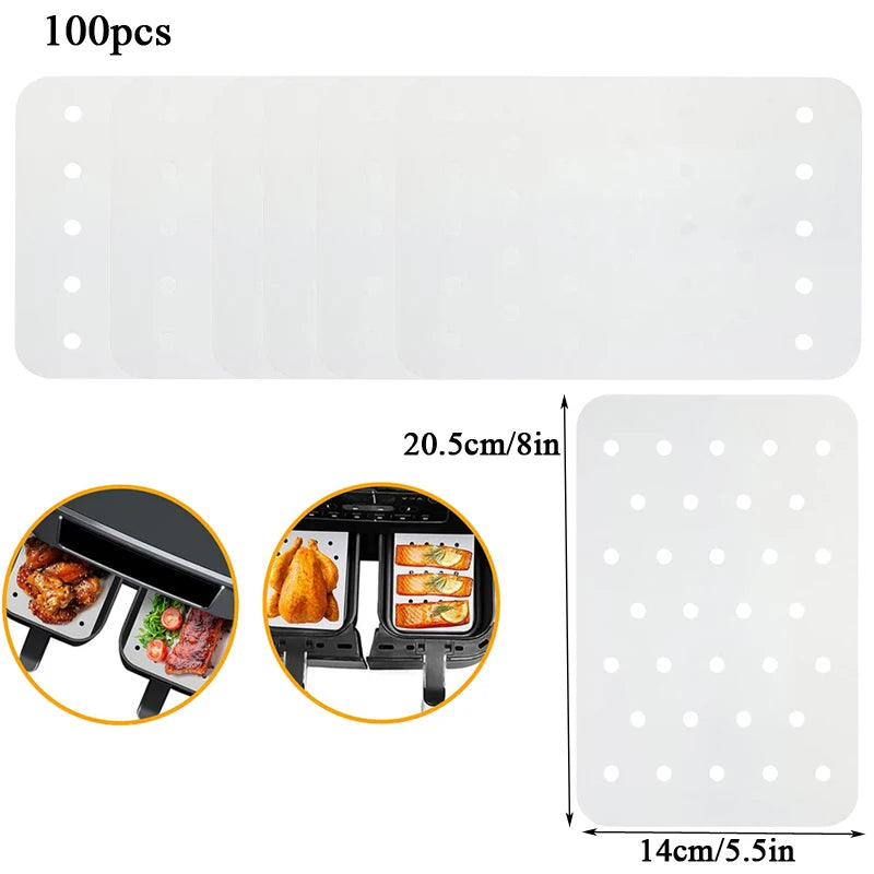 100Pcs Disposable Air Fryer Paper Steamer Liners Perforated Parchment Baking Papers Non-Stick Steaming Mat Oil-absorbing Paper