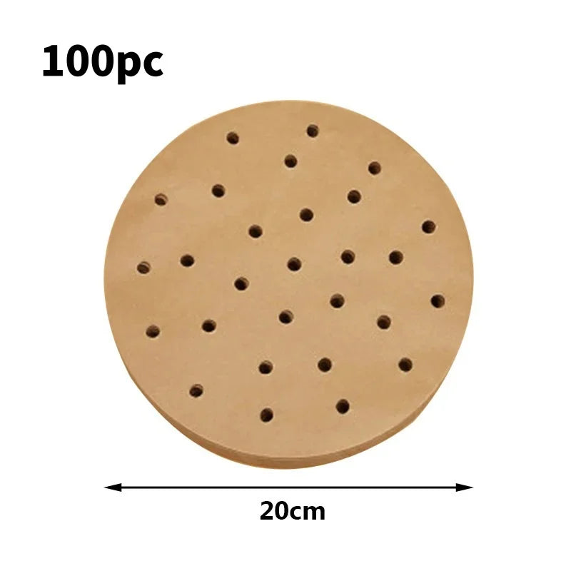 100Pcs Disposable Air Fryer Paper Steamer Liners Perforated Parchment Baking Papers Non-Stick Steaming Mat Oil-absorbing Paper