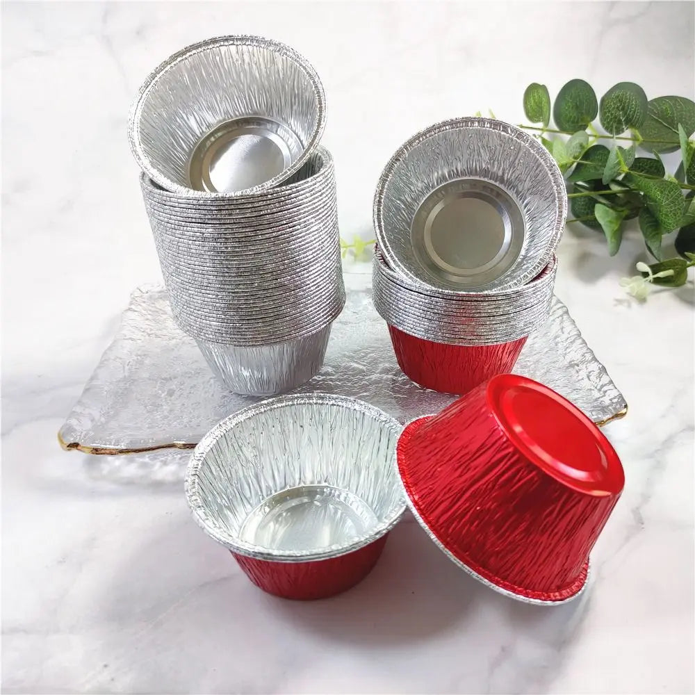 50Pcs Disposable Aluminum Tin Foil Baking Pans Non-stick Practical Baking Cup Tray Food Grade Fast Heating Cupcake Mold Cakes