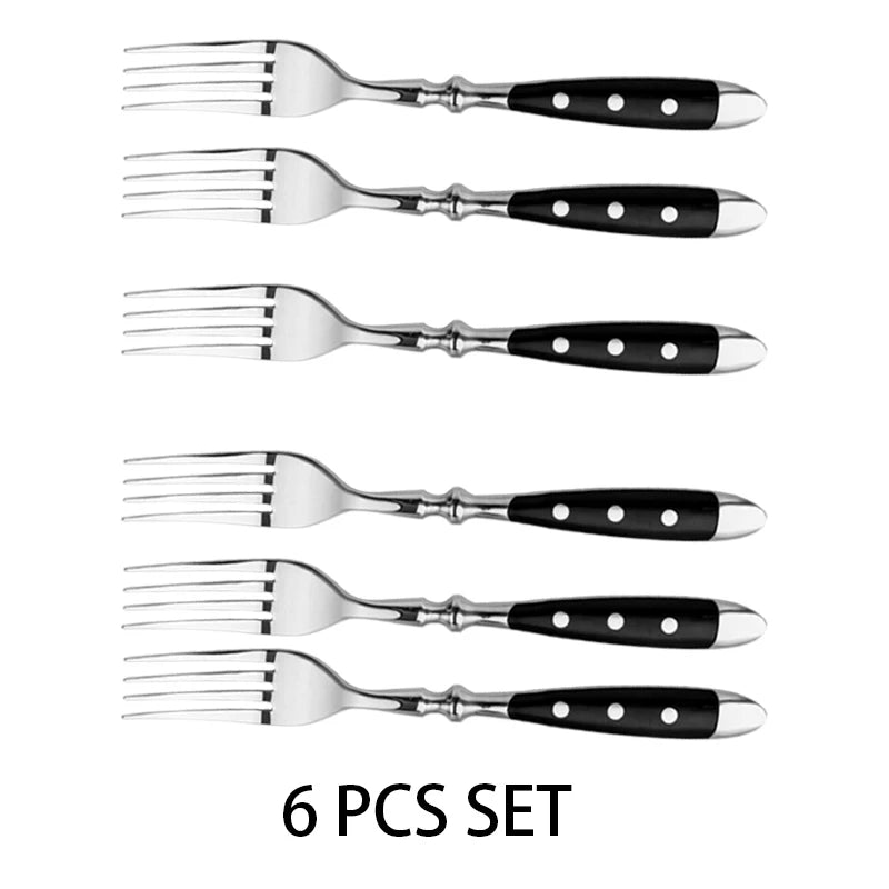 4/6/8/12 Pcs Steak Knives Forks Set Sharp Blade Black PP Handle Outdoor BBQ Picnic Meat Cutter Multi-function Fish Cutting Knife
