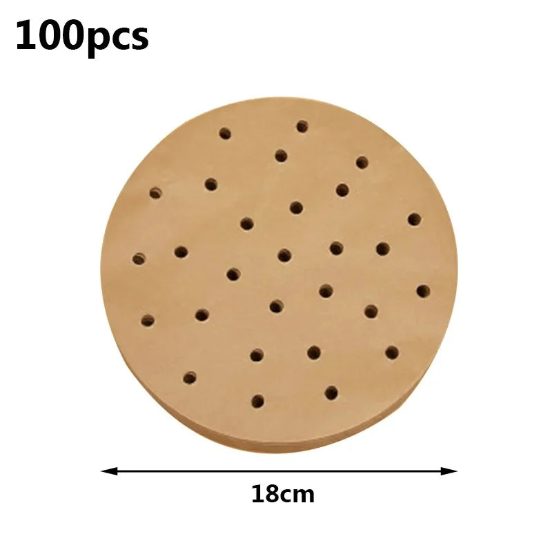 100Pcs Disposable Air Fryer Paper Steamer Liners Perforated Parchment Baking Papers Non-Stick Steaming Mat Oil-absorbing Paper