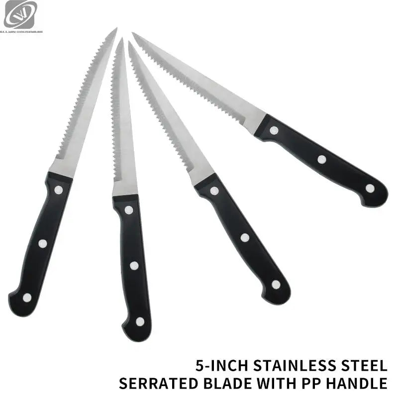 4/6/8/12 Pcs Steak Knives Forks Set Sharp Blade Black PP Handle Outdoor BBQ Picnic Meat Cutter Multi-function Fish Cutting Knife