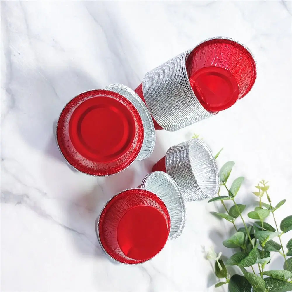 50Pcs Disposable Aluminum Tin Foil Baking Pans Non-stick Practical Baking Cup Tray Food Grade Fast Heating Cupcake Mold Cakes